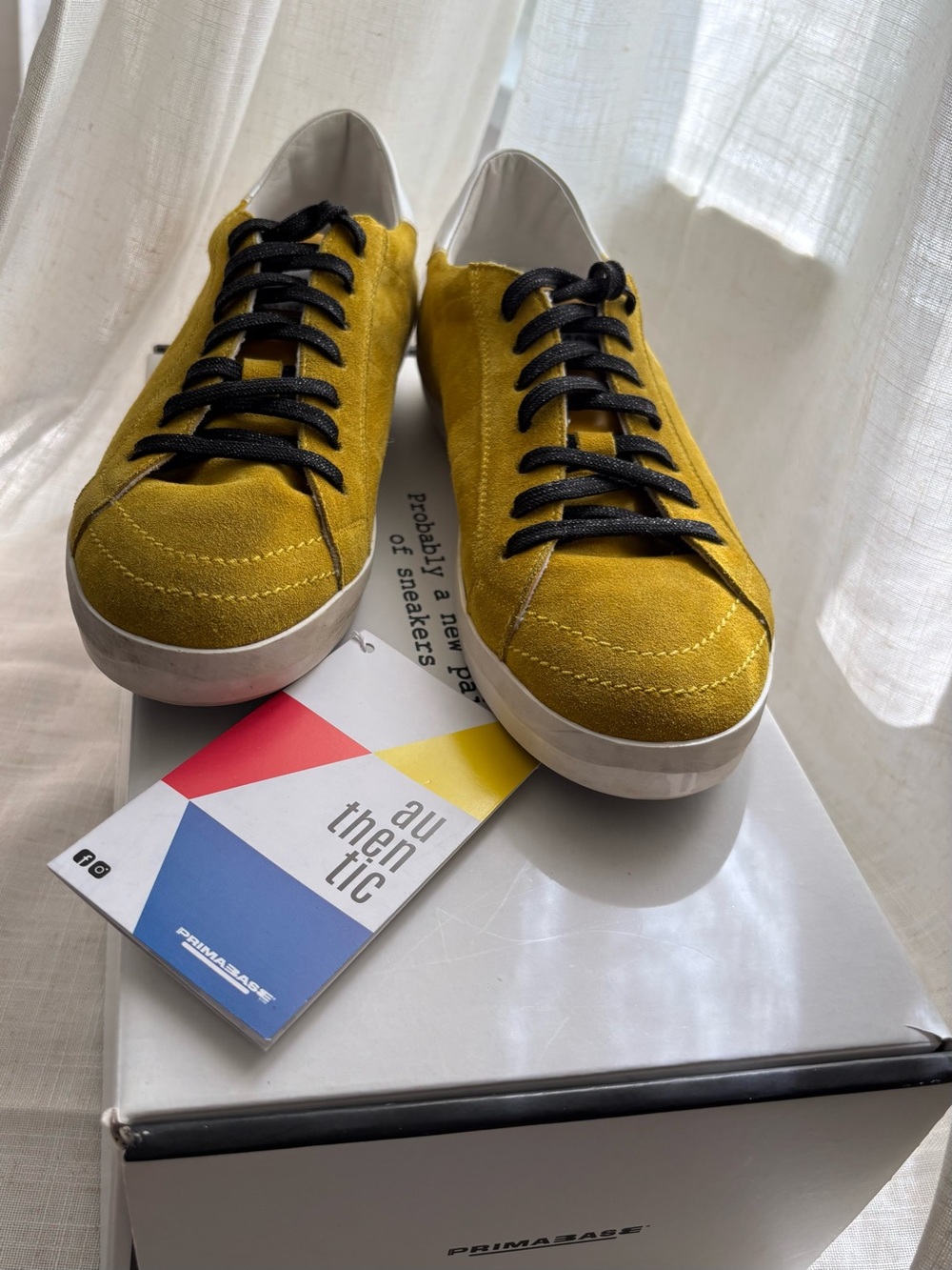 Yellow suede Primabase sneakers, size 8.5 US, Italian made, NWT